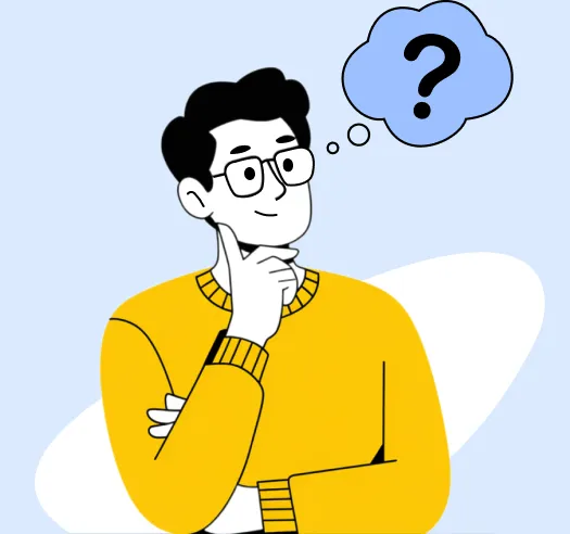 Illustration of a person in a thinking pose, with a question mark above their head.