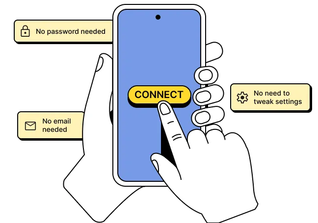 Illustration of a hand pressing a connect button on a smartphone